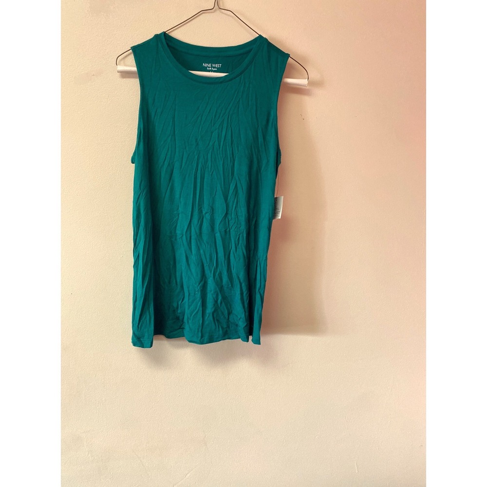 Nine West Soft Spun Sleeveless Tank Top Teal Green Crew Neck NWT Womens Size M